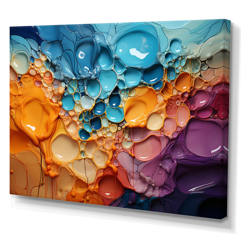 «Symphony Orange and Blue Drip», reproduction d'art sur toile Collages abstraits, Toile tendue, 30" H x 40" W