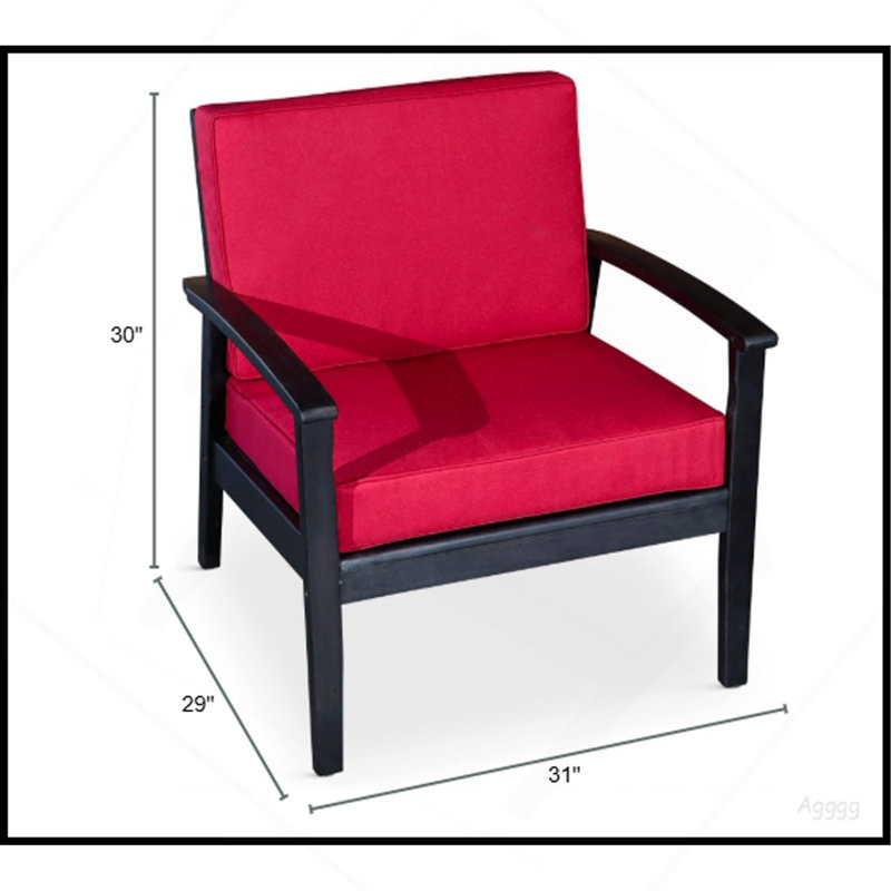 Chaise profonde en eucalyptus, finition espresso, coussins bourgogne