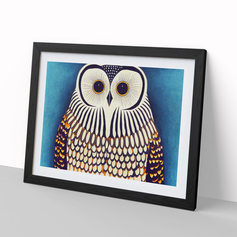 Edgy Owl - Single Picture Frame Print, 46cm H x 64cm W x 2cm D, Black Frame