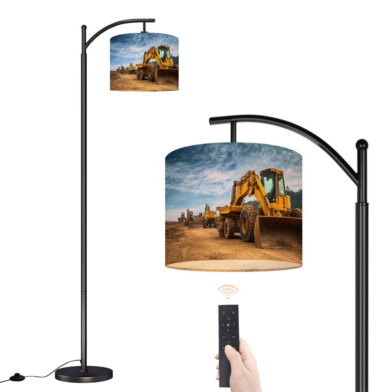 Lampe sur pied à arc avec abat-jour réglable Construction de machines pour la route Lampe sur pied autoroute 3 températures de couleur Lampe à mât haut avec interrupteur au pied pour la chambre à coucher