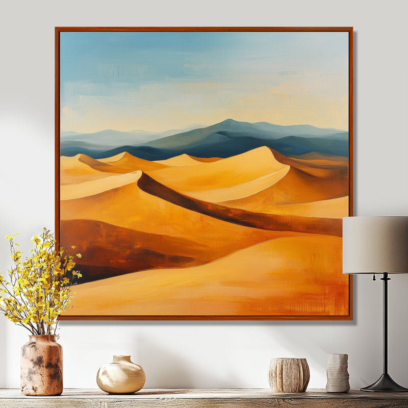 " Sunlit Desert Dunes ", H 30 po x l 30 po, Cadre flottant brun