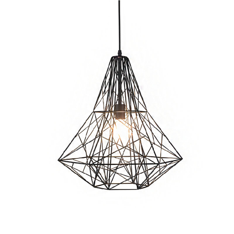 1-Light Black Metal Cage Single Pendant
