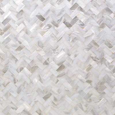 Serene White Pearl Herringbone Tile