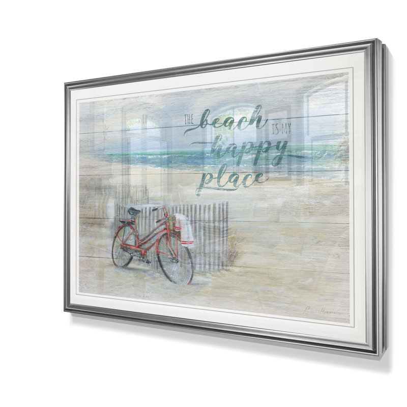 « beach happy place », reproduction, H 22 po x l 30 po x P 1,5 po, Cadre argenté