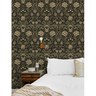  Designs Brown & Sage Honeysuckle Floral Prepasted Wallpaper