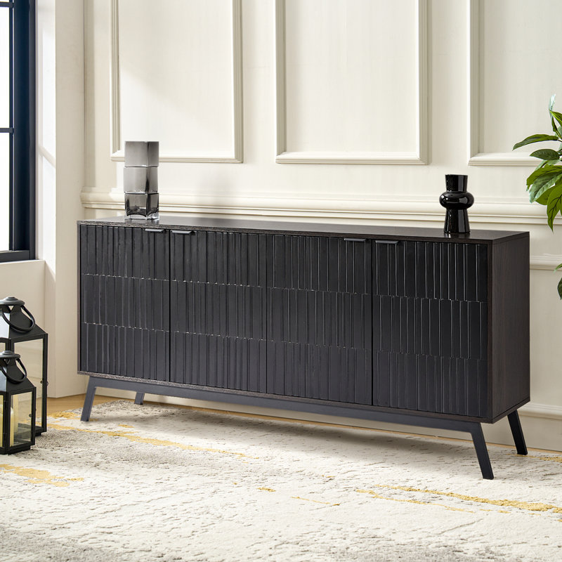 Buffet moderne à 4 portes avec tablette ajustable l 63 po Osher, Noir, noir, noir, noir
