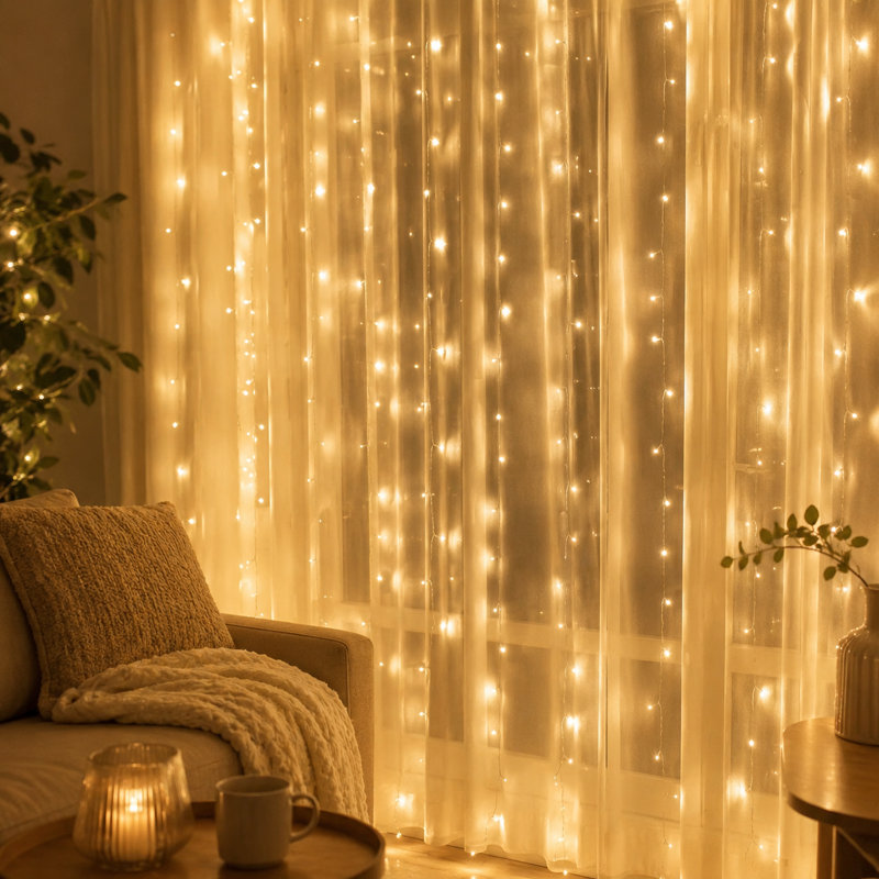 300 LED Curtain String Lights 9.8ft x 9.8ft, Plug-in Fairy Lights with Remote Control, 8 Modes Linkable for Bedroom Window Wall Wedding Party Backdrop Decor
