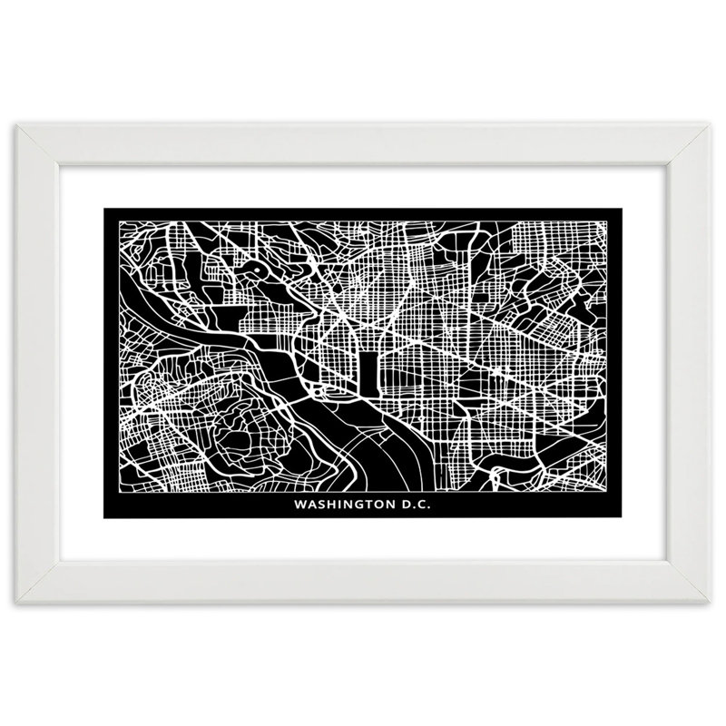 Washington Dc City Map - Single Picture Frame Print, White, 70cm H x 100cm W