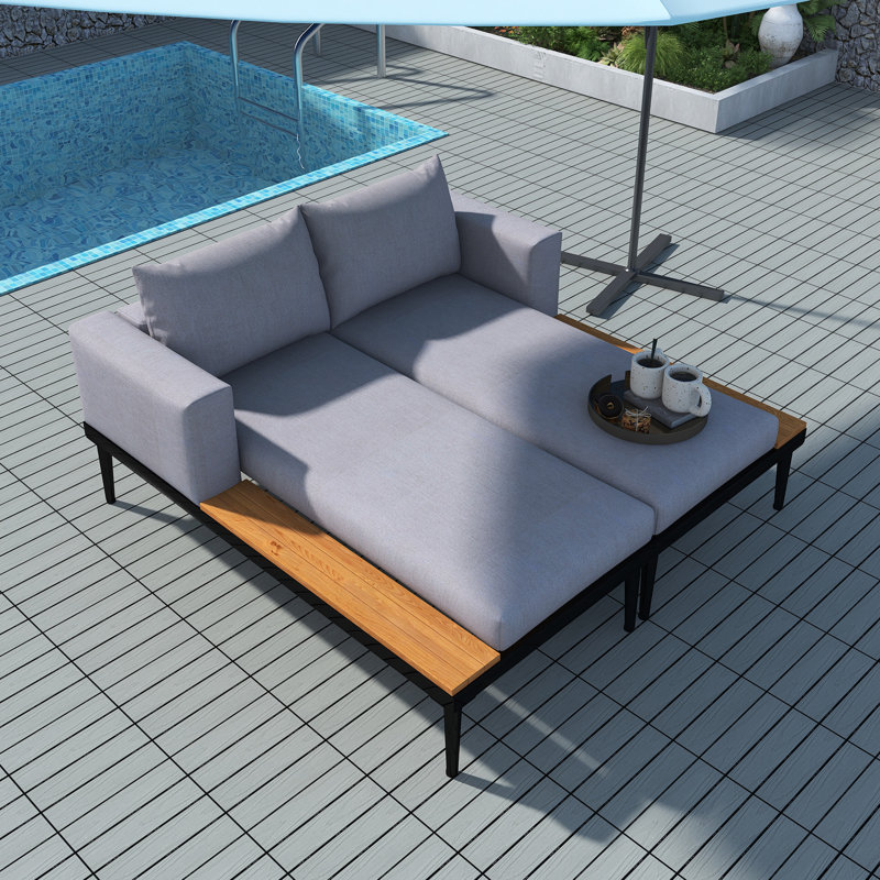 Modern Outdoor Daybed Patio Metal Daybed, Gray/Black