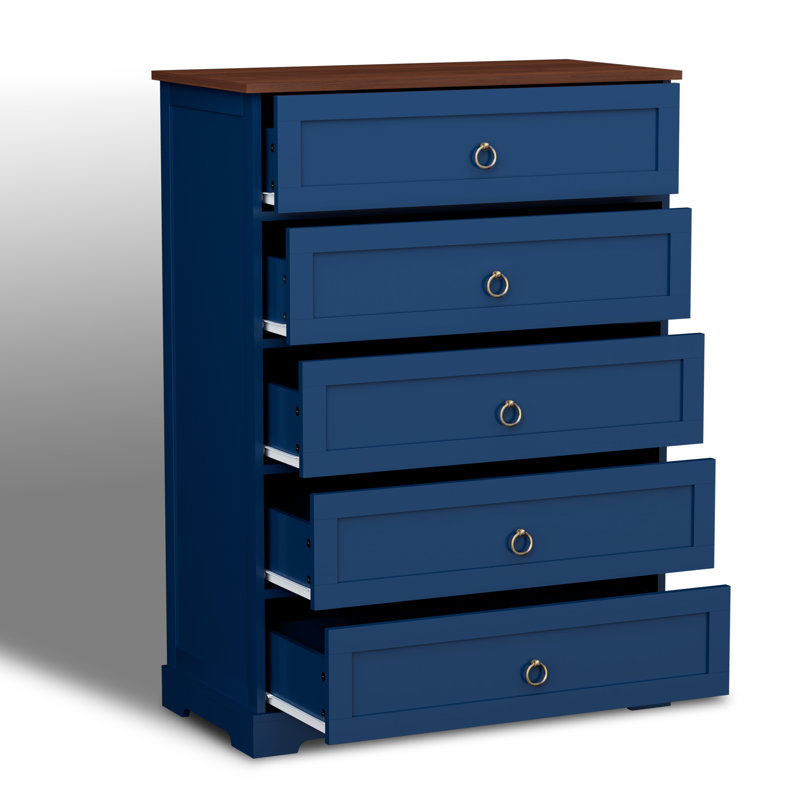 Commode 5 tiroirs de 43,31 po de style simple et rétro, Blue