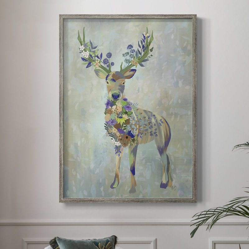 Fantastic Florals Deer, reproduction encadrée complète - bois massif, H 21 po x l 17 po