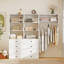 Système d'organisation modulaire blanc avec rangement à 7 tablettes et 8 tiroirs