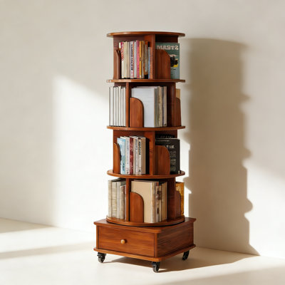 Bookcase Storage Rack with Wheels, Rotating Bookshelf, 360 Display Corner Bookshelf, Narrow Organizer