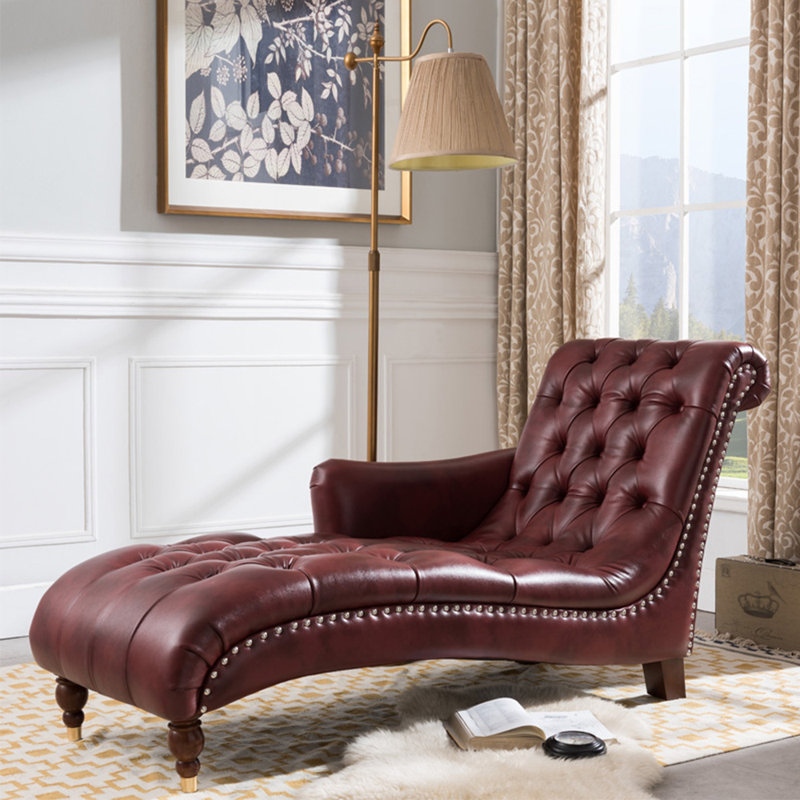 Chaise longue élégante de qualité loisir, Accoudoir à droite (vu de face), Vin rouge, Brun foncé/or