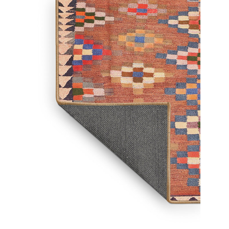 Tapis contemporain orange / jaune, Rectangle 2 pi x 4 pi