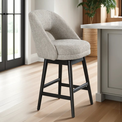 Watanabe Solid Wood Upholstered Swivel Barstool With Fabric Seat
