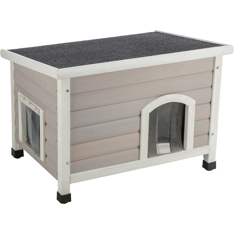 Elevated Weatherproof Gray Fir Wood Cat House with Hinged Roof