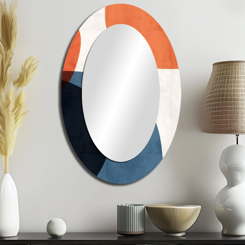 Miroir mural bleu et orange à motif minimaliste bohème 1 - bleu, H 36 po x l 24 po