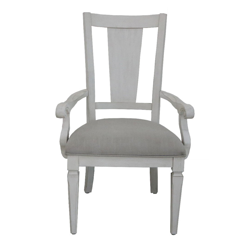 Chaise avec accoudoirs Katia en lin gris clair et blanc vieilli (ensemble de 2)
