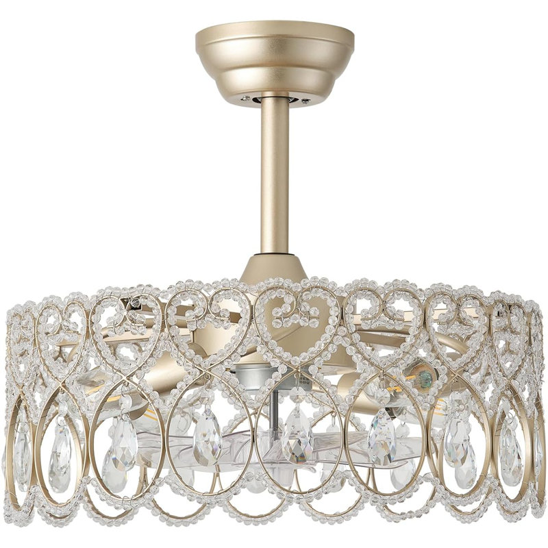 Gold Crystal Fandelier Ceiling Fan With Light And Remote Control, Mid-Century Modern Caged Design, 6 Speed Settings, Quiet Operation For Bedroom, Living Room, Nursery, Foyer