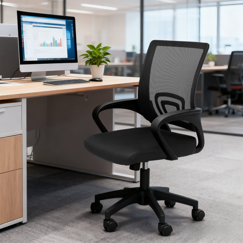 Mesh Office Chair, Adjustable Computer Desk Chair,  Swivel Ergonomic Task Chair With Wheels and Lumbar Support, Black