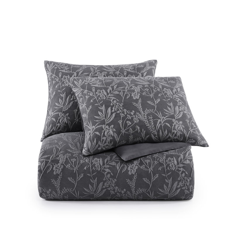 Design Studio Botanical Grey 4-Piece Stonewashed Jacquard Comforter Set, Queen Comforter +2 Standard Shams +1 Throw Pillow