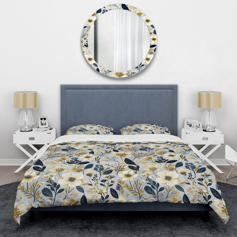 Ensemble de housse de couette Simplicity In White Scandinavian Flowers I, Housse de couette pour très grand lit et 2 très