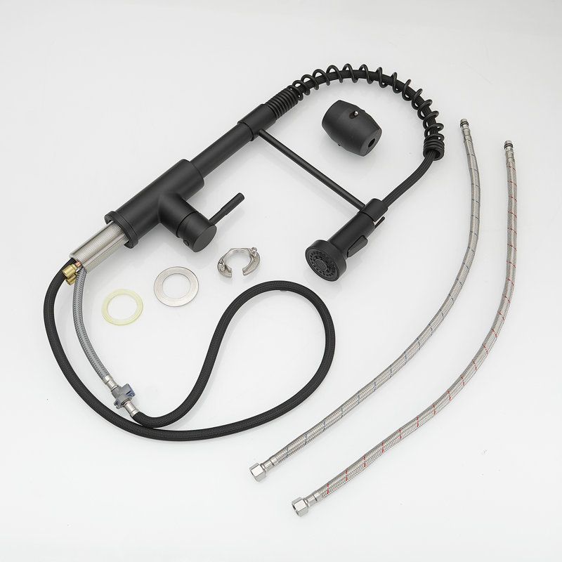 Robinet de cuisine noir en acier inoxydable avec douchette rétractable, robinet d'évier à ressort à poignée simple | Idée de cadeau