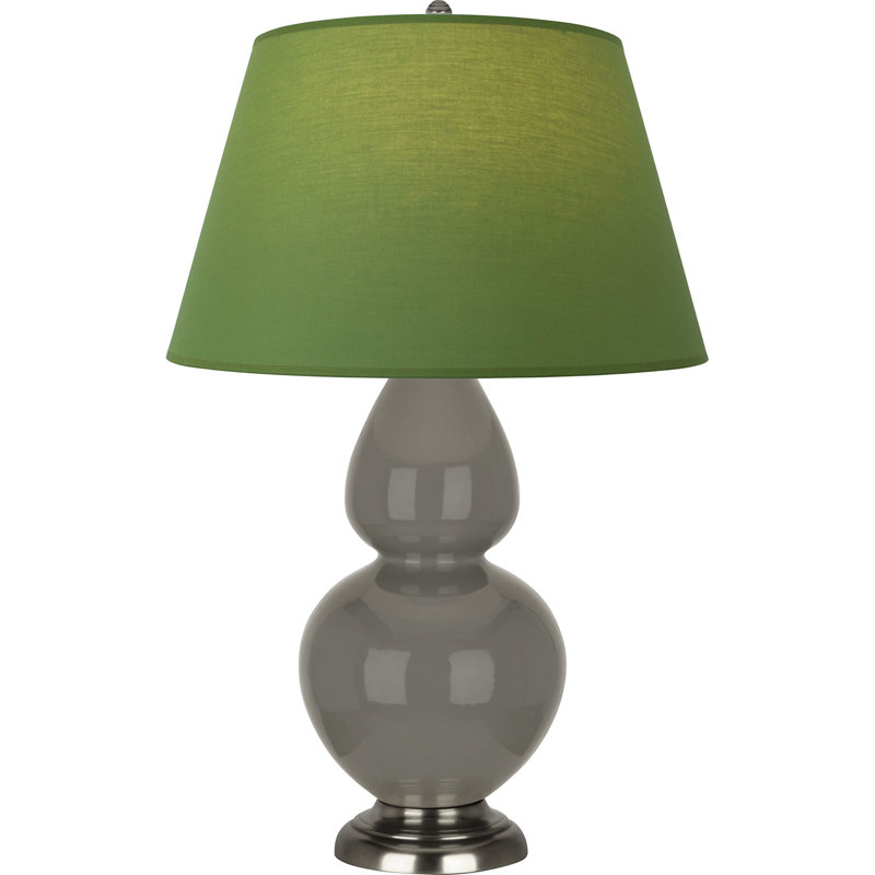 Lampe de table double gourde en céramique, Thé vert / taupe, Frêne verni / argent antique, Argent argent