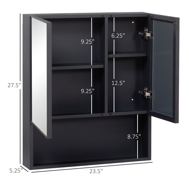 Armoire de salle de bain murale à miroir avec portes doubles et tablettes de rangement
