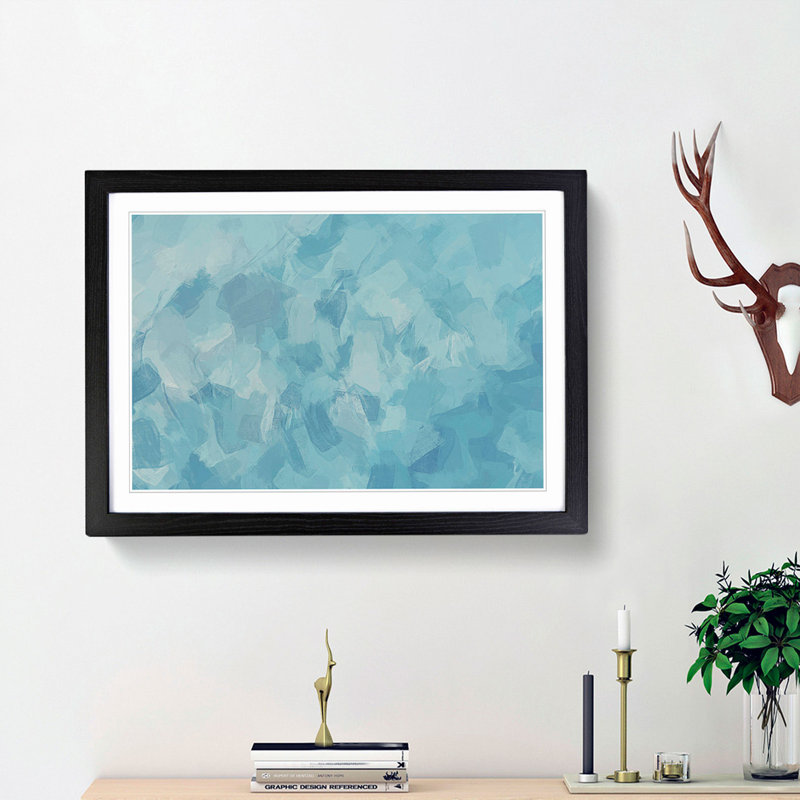 The Blue Waters in Abstract - Picture Frame Painting Print, 48cm H x 65cm W x 2cm D, Black Framed