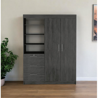 59" Gray Three Drawer Combo Dresser