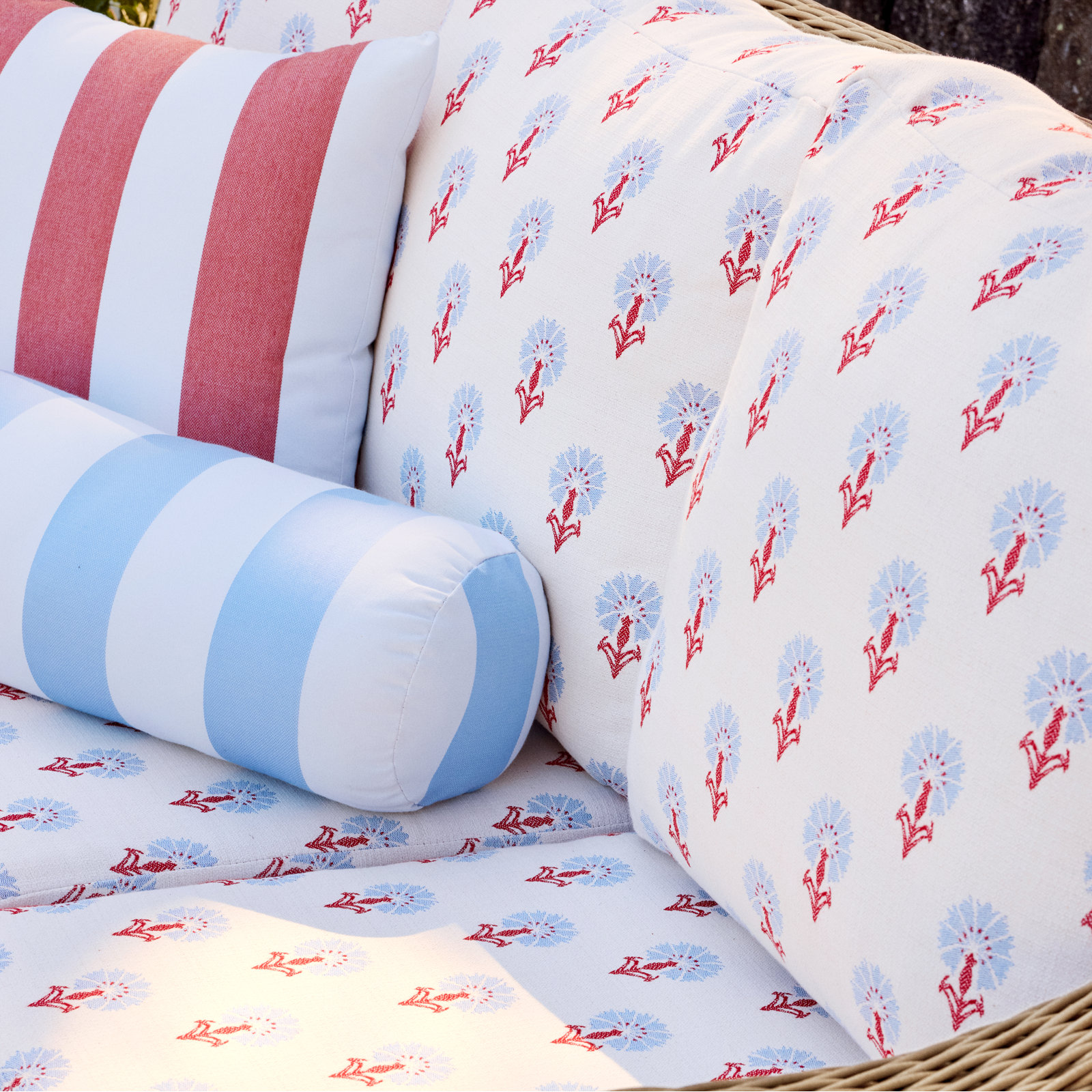 Amala Sunbrella® Throw Pillow, White/Light Blue Striped