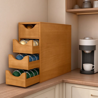 Coffee Pod Drawer Holder with Multi-Tier Compartments, Capsule Storage Organizer for Countertop, Universal Single-Serve Pod Rack with Non-Slip Design for Home Office Cafe