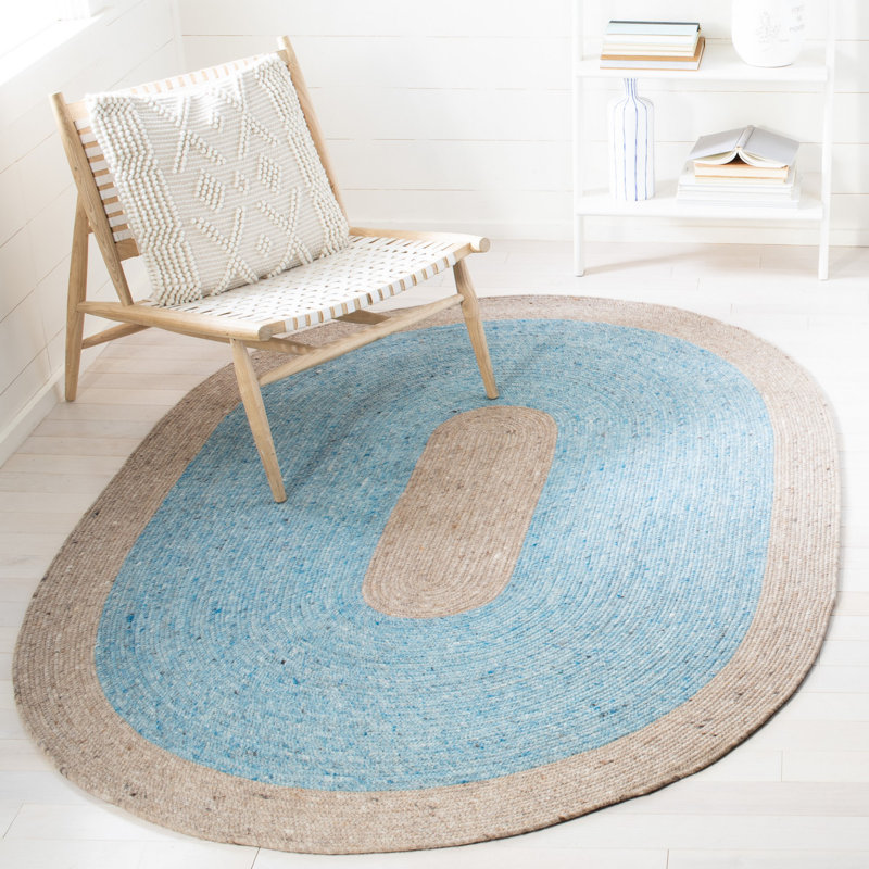 Mccall Hand Woven Wool/Cotton Rug in Beige/Blue, Oval 4' x 6'