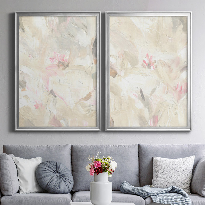 «Soft Abstraction I», toile encadrée de qualité supérieure - prête à être accrochée, H 24,5 po x l 37 po, Argent
