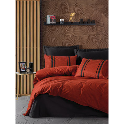 Ensemble de housse de courtepointe 100% coton Ranforce, rouge et noir Tile | Comprend une housse de couette (63 x 87), un drap plat (63 x 95) et une taie d'oreiller (20 x 28) | Impression réactive, lavable à la machine, fermeture à boutons | Literie confortable et élégante