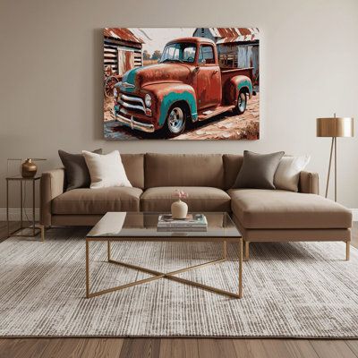 Transportation Vintage pickup trucks Brown Canvas Wall Art