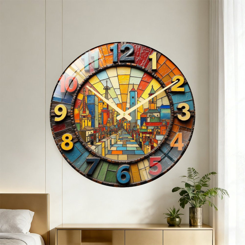 Horloge murale vitrail coloré City Design Art - horloge murale 24 po