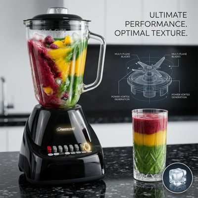 10 Speed Glass Blender, 1.5 L Jar, 400 W, Black