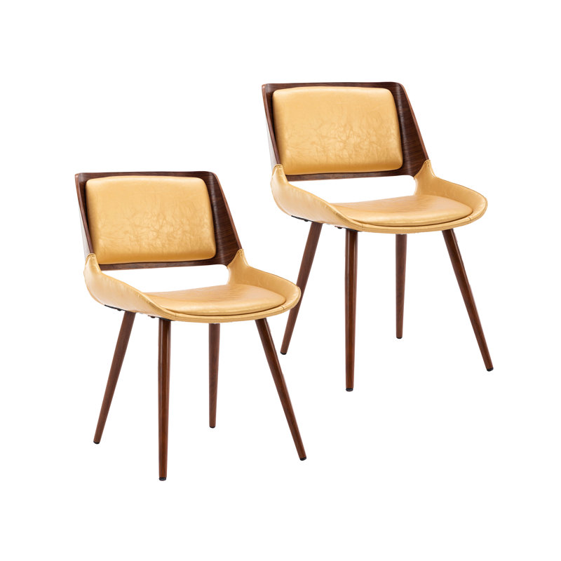 Basil Faux Leather Mid-Century Dining Chair, Yellow
