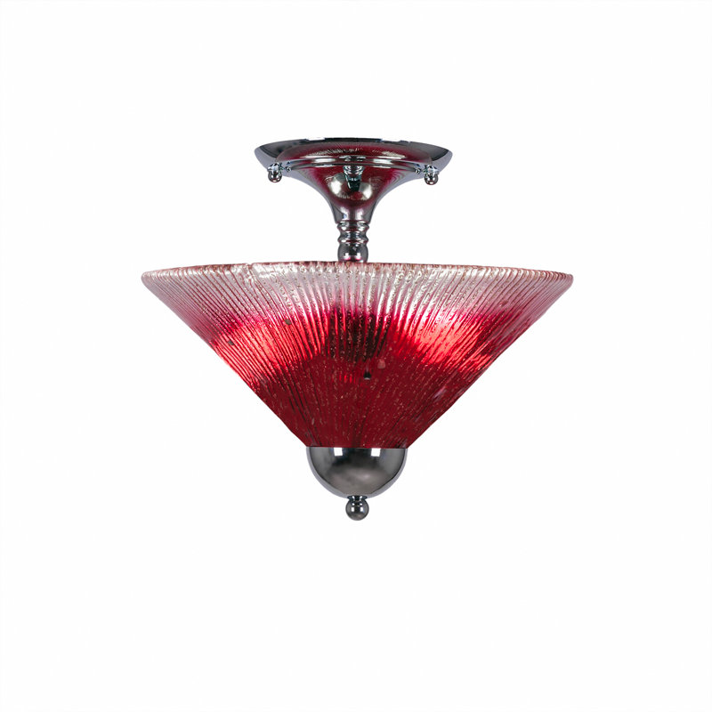 Semi-Flush 2 Bulbs With 12" Glass, Raspberry, Silver
