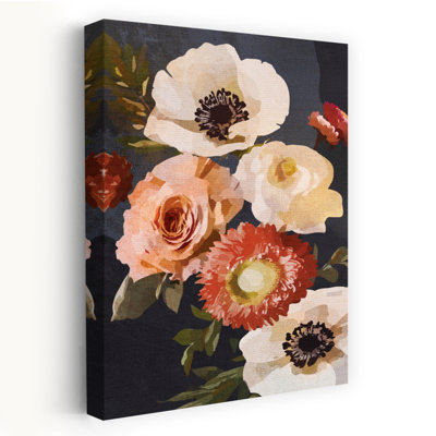 Floral sur fond noir 2 abstrait contemporain et élégant art mural