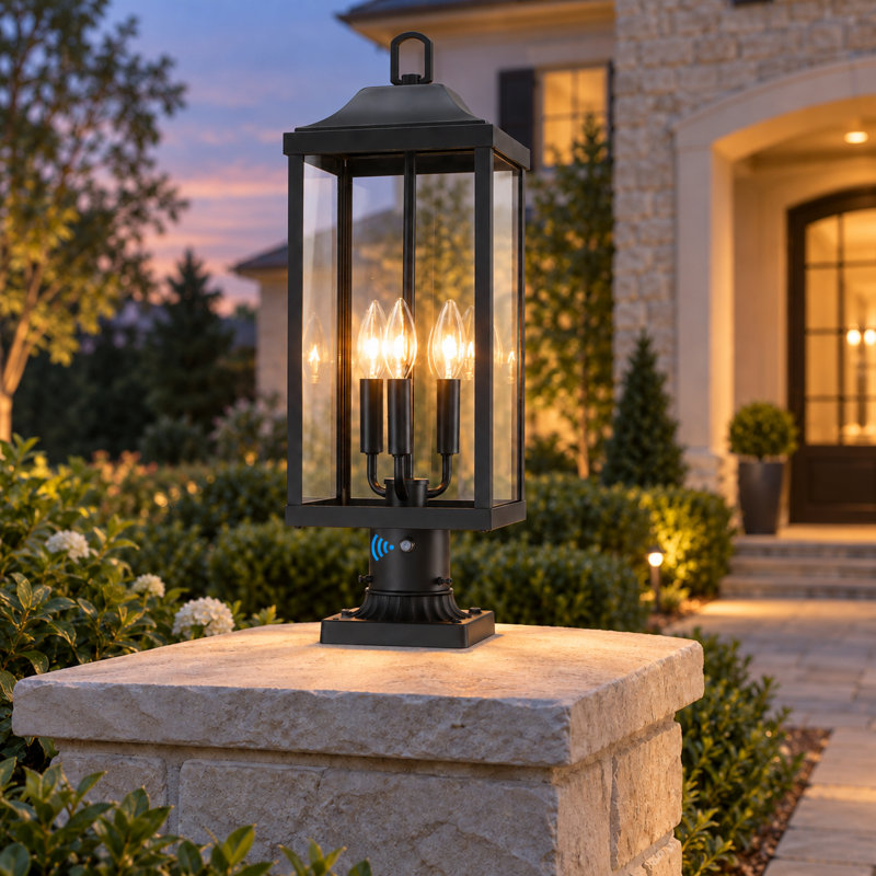 Lampadaire d'extérieur Dusk To Dawn de 23,75 po à 3 lumières Aurelia, Matte Black