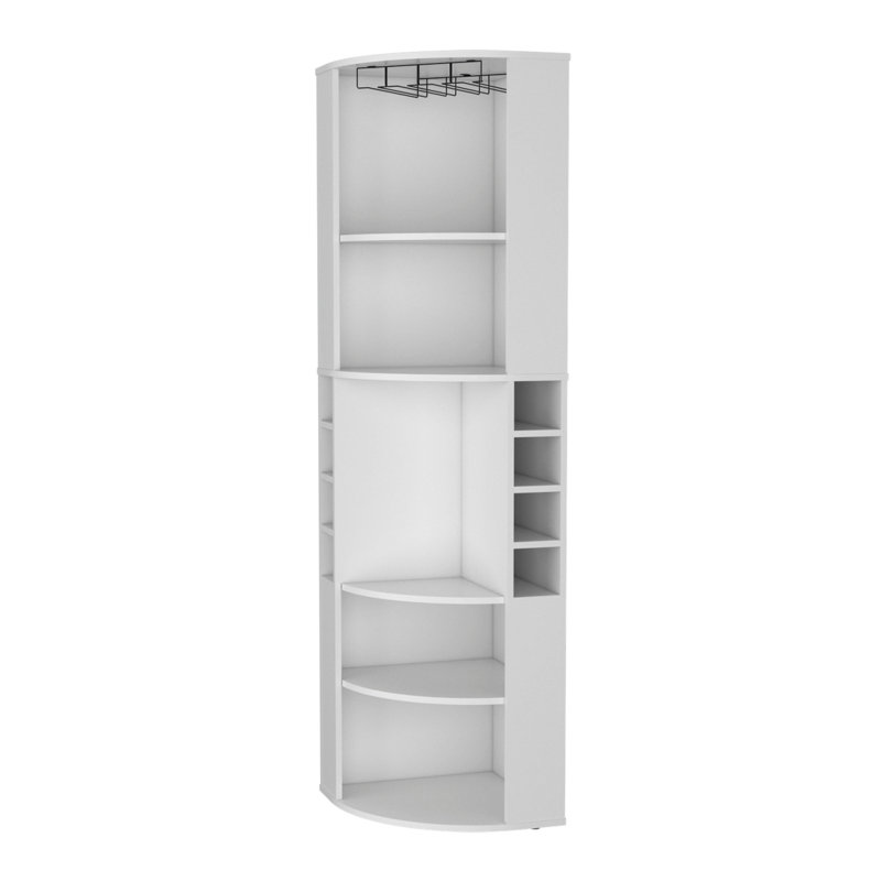 Avery 5 Large Shelves Corner Bar Cabinet, White