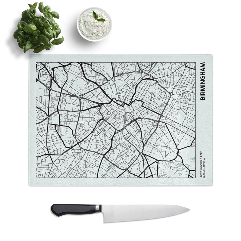 Map Birmingham UK Chopping Board, 28.5cm W x 39cm L