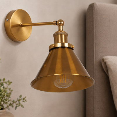 Applique murale à bras long en laiton 10,63 po American Vintage, lampe murale en fer, interrupteur mural avec ampoule E26