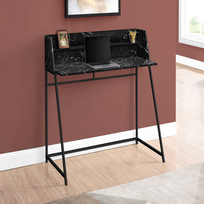 Computer Desk, Home Office, Laptop, Storage Shelves, 48"L, Work, White Marble Look Laminate, Black Metal, Contemporary, Modern