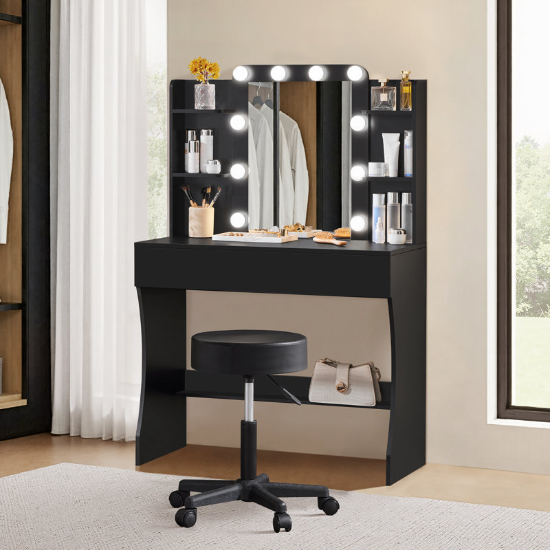 Dressing Table with Mirror, Black