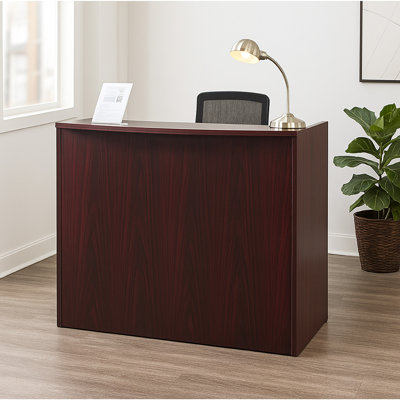 Jery Reception Desk, 48 Inch, Modesty Panel, Mahogany Red Melamine